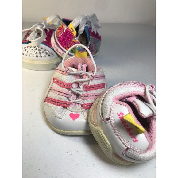 Build A Bear Workshop Twinkle Toes Skechers Shoes Light Pink Sparkly Laces Lot 2 - Picture 2 of 11